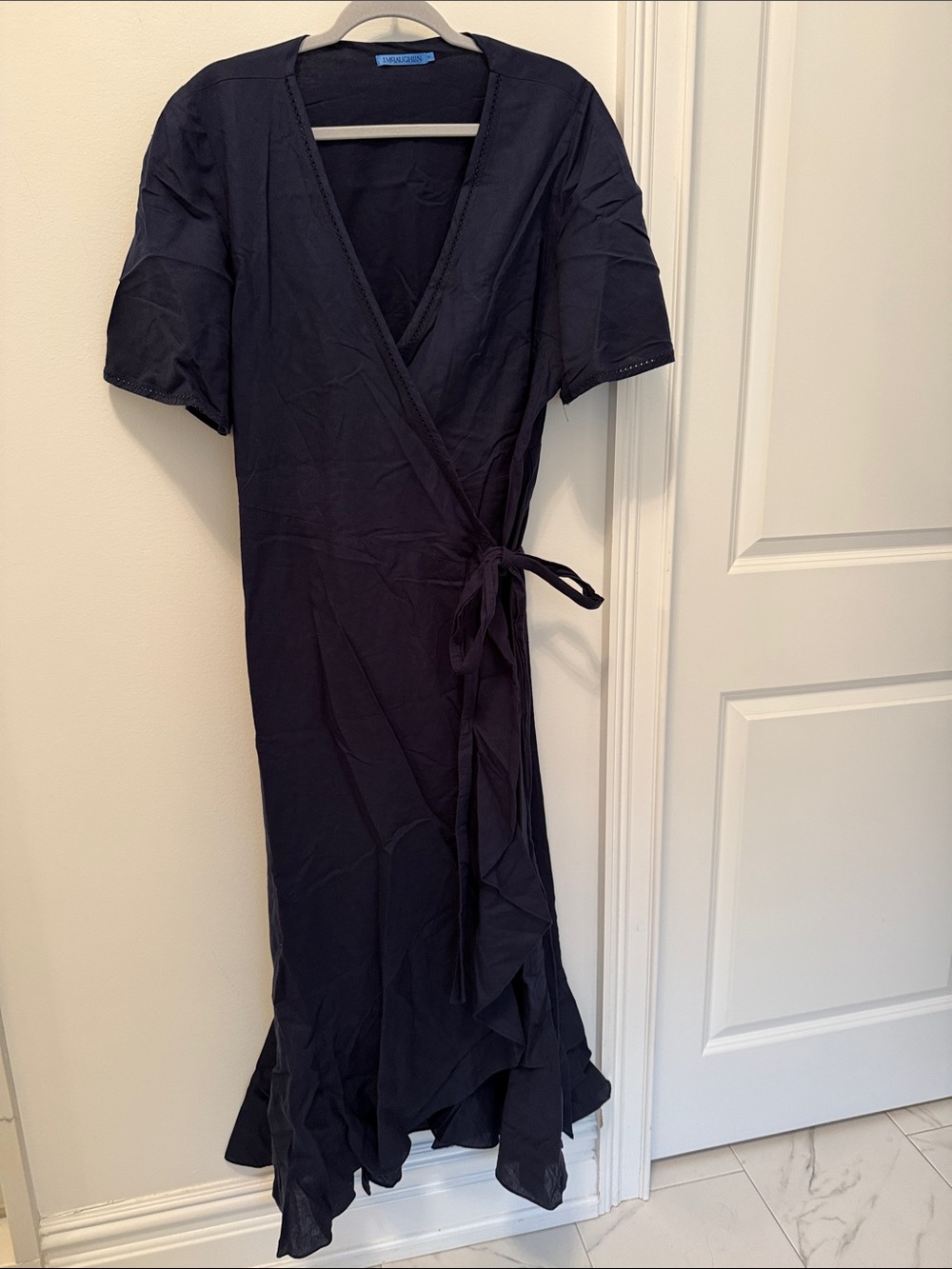 J. McLaughlin Women's Navy Linen Wrap Dress with Tie Waist